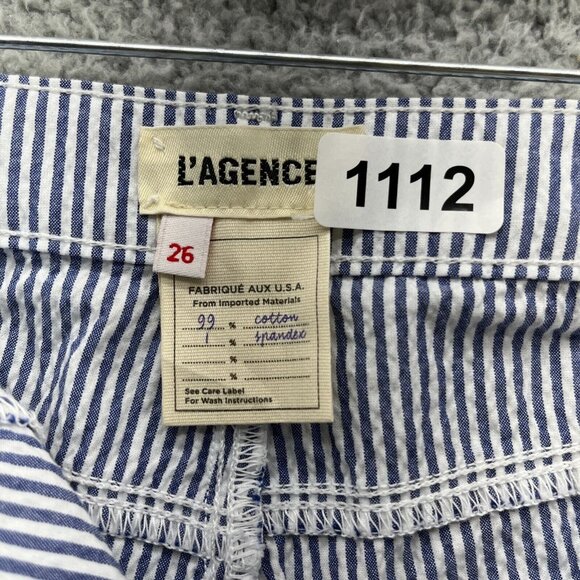 L’agence Pants Womens 26 Blue Cotton Blend Striped High Rise Paris‎ New - Picture 2 of 9
